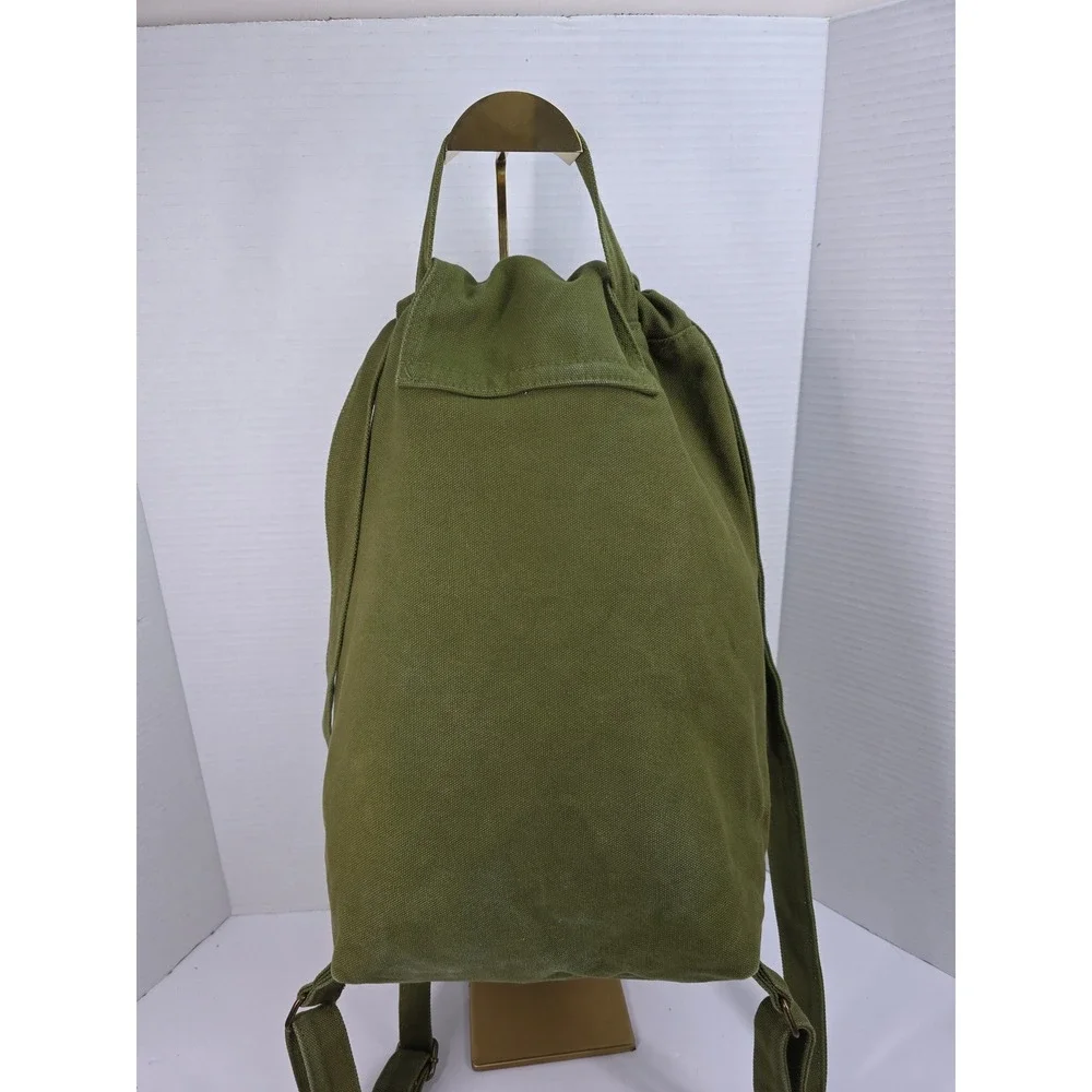 Baggu Duck Bag Backpack Olive Green Recycled Cotton Canvas Drawstring Flap Top